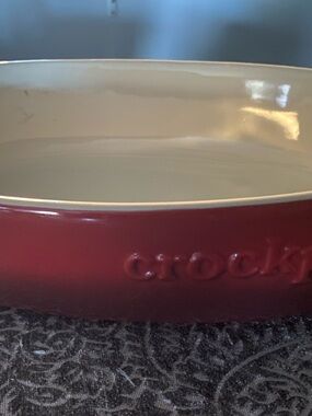 Crock-Pot Ceramic Oval Baking Dish in Red with Cream Interior